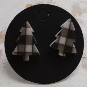 Black and White Plaid Tree Earrings